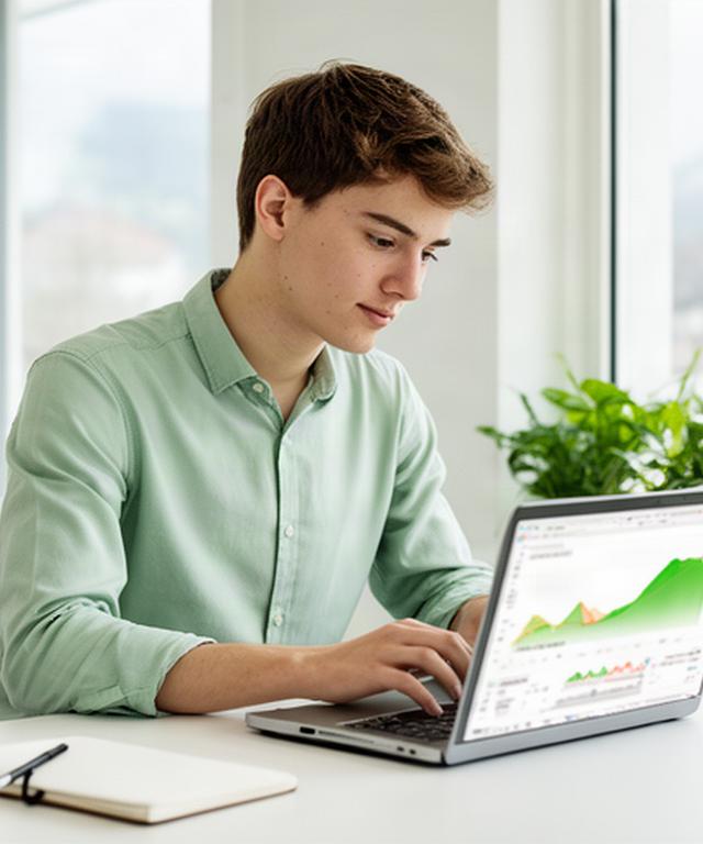 Junger Berufstätiger prüft in einem hellen Horgener Büro seine ersten ETF-Anlagen am Laptop