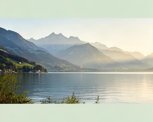 Ruhige Berglandschaft am Zürichsee mit klarer Sicht und sanftem Morgenlicht